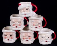 Santa Claus Winking Face Coffee Mug Set of 6 Vintage 50's